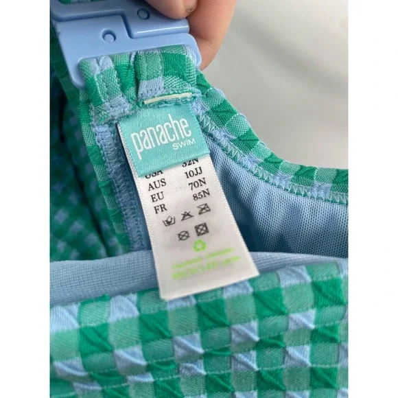NWT Panache Swim Paloma Balcony Swimsuit Women's 32JJ Green Gingham Summer Beach